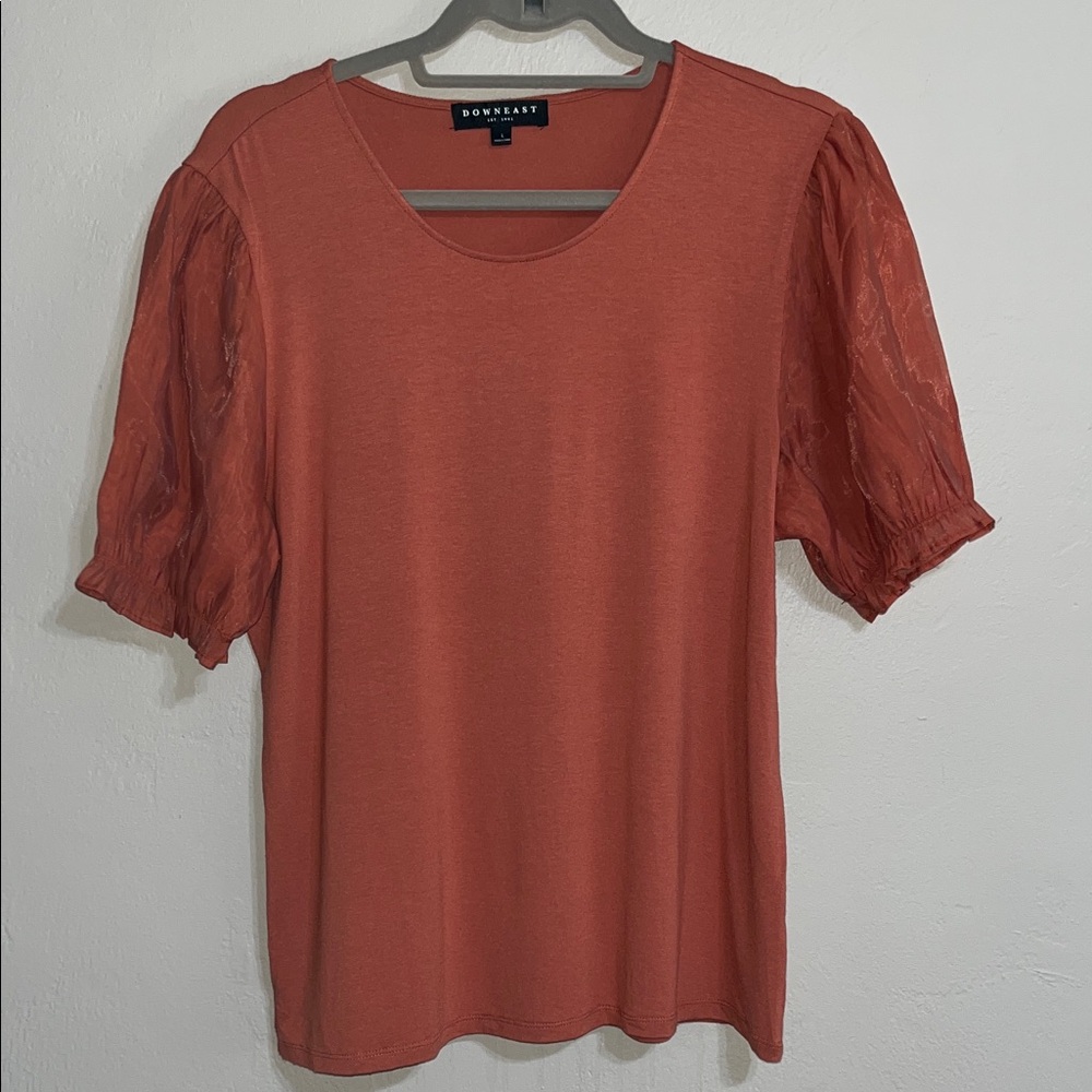 🌾DownEast Terracotta Blouse with Lace Sleeves